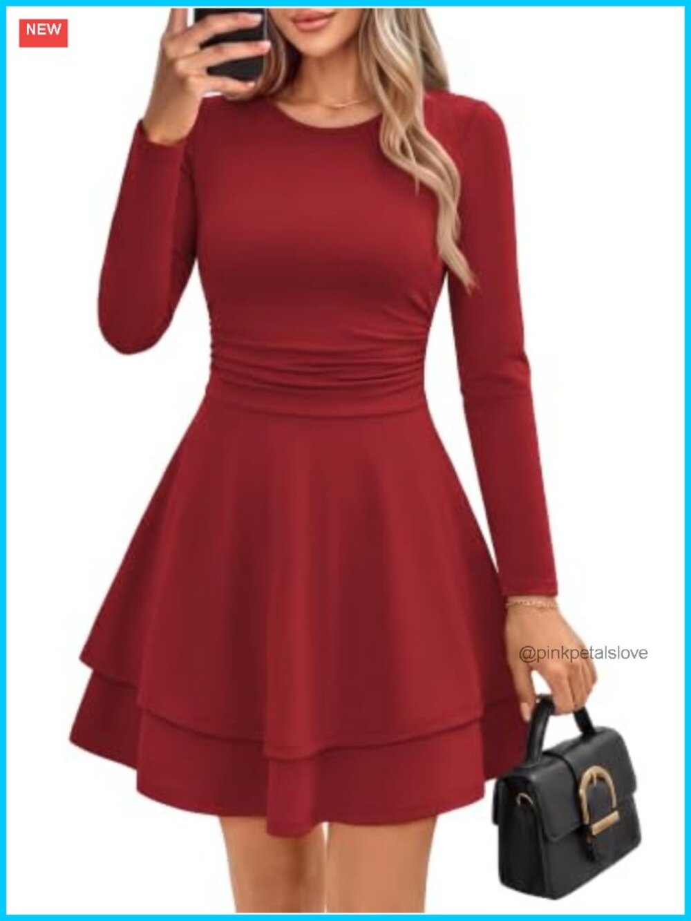 Women Long Sleeve Mini Dress with Pockets Ruffle Layered A Line